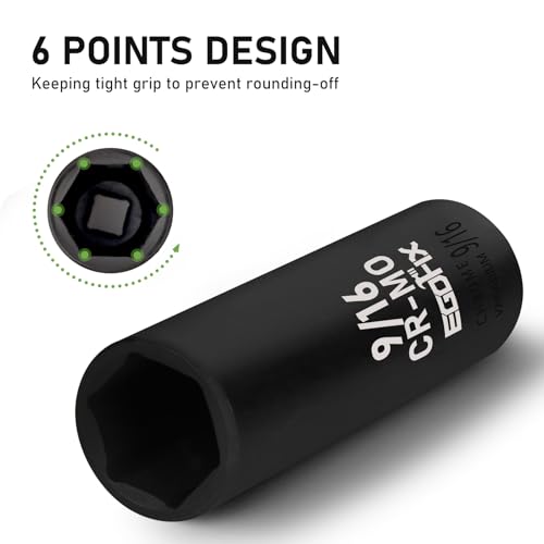 Image of 3 /8 inch Drive Deep Impact Socket, 9 /16 Inch SAE Socket, CR-MO 6 Point for Easy Removal of Axle Nut