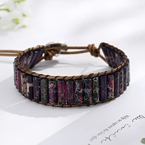 Image of Plumiss Women Boho Handmade Natural Stone Crystal Leather Bead Wrap Bracelets Collection