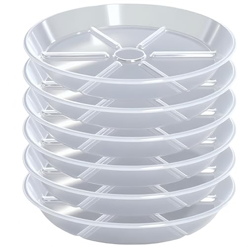 MSKIAUO 6 Pack Plant Saucers 12 inch Clear Plant Trays Durable Round Plastic Flower Plant Water Drip Tray for Pots Planter Heavy Duty Plant Dish Pant Plate to Catch Water for Indoor & Outdoor