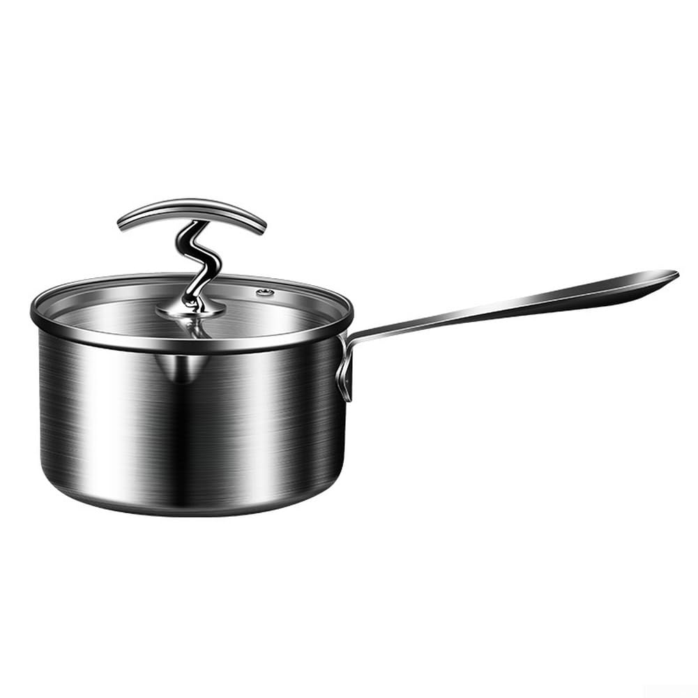 Olla de leche de acero inoxidable 304 con boquilla doble y fondo de 3 capas, olla inoxidable para alimentos para bebés y leche, apta para lavavajillas, plata, 29,5 x 14,4 x 7,5 cm