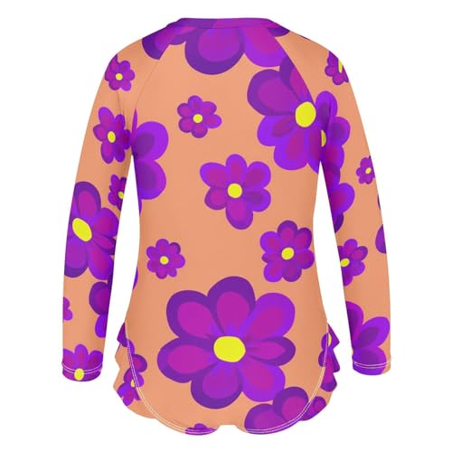J JOYSAY Purple Flower Blossom Apricot Girls One Piece Swimsuits Long Sleeve UPF 50+ Rash Guard Kids Swimwear 3-12 Years3