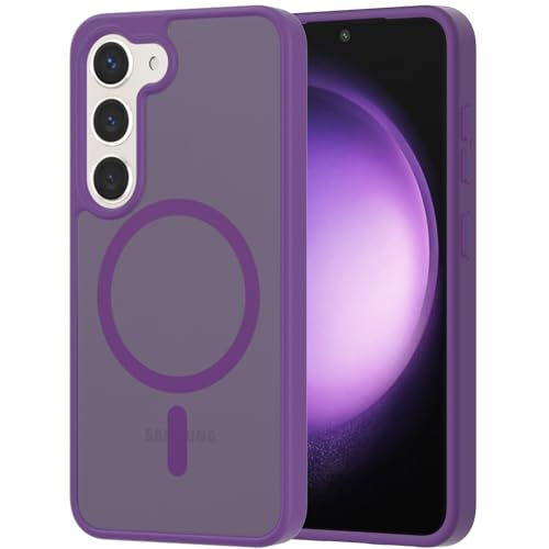 XNXA for Samsung Galaxy S23 Case Magnetic, Compatible with Magsafe 6.1 Inches Slim Fit Heavy Duty Protector Wireless Charging Skin-Feel Shockproof Anti-Slip TPU and PC Protective Phone Cover, Purple