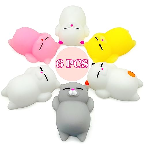 6 Pcs Cat Mochi Squishy Toys for Kids Party Favors, Animals Kawaii Squishies, Sensory Mini Mochi Toys for Kids, Fidget Bulk Toys for Kids Prizes, Easter Basket Stuffers, Goodie Bag Stuffers