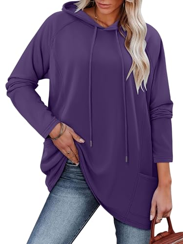 KISSMODA Women Hoodies Dress Long Sweatshirts Dress Raglan Sleeves Oversized Sweatshirts with Pocket 2025 Fall Winter Trendy