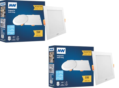 Image of NW 5W Roaster Square LED Panel Light | Concealed Ceiling Downlight | False Ceiling Recessed Light | Energy Efficient | High Brightness | 2 Year Warranty | Light Color- Warm White (Pack of 2)