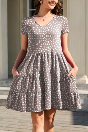Image of nclook Womens Summer Casual Dress Sweet Cute V Neck Mini Dress with Pocket Short Sleeve