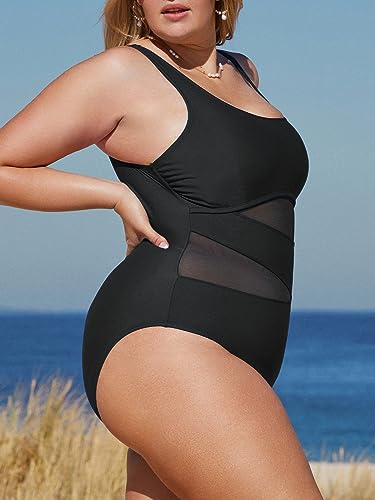 CUPSHE Women's Plus Size Swimsuit One Piece Bathing Suit Mesh Removable Straps Swimwear4