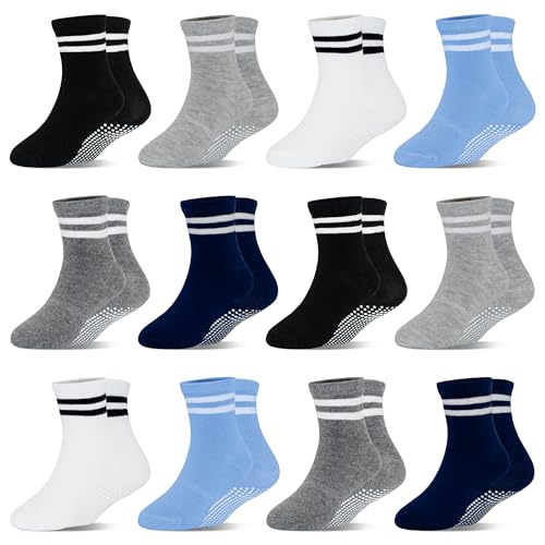 Image of HYCLES Toddler Girl Socks, 12 Pairs Non Slip Ankle Toddler Socks for 1-7 Years Baby Girls Kids