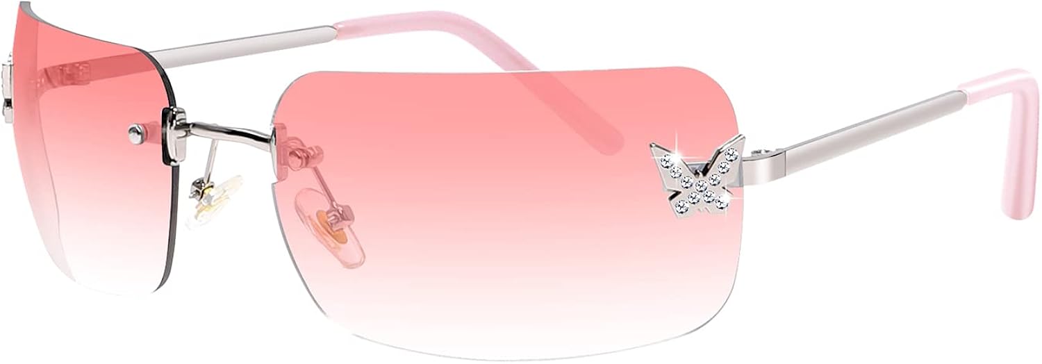 Gafas de sol rectangulares Y2k para mujer, gafas de sol modernas sin montura retro cuadradas vintage