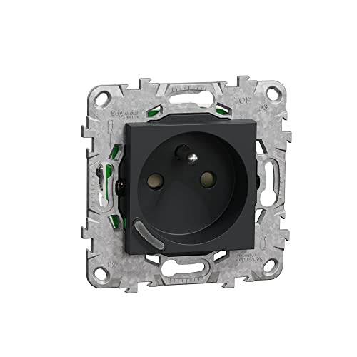 Schneider Electric - Wiser Unica - Prise 2P+T connectée - 16A - zigbee - Anthracite - NU555954