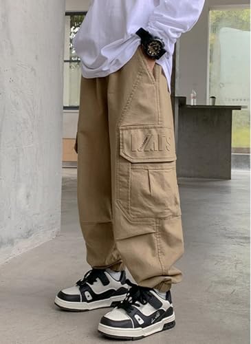 Kids Boy Streetwear Black Baggy Cargo Pants Casual Elastic Waist Relaxed Fit Trousers with Pockets 6-14Years3