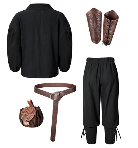 Image of Kids Medieval Viking Pirate Renaissance Tunic Pants Accessories Costume for Boys Cosplay 3-14 Years