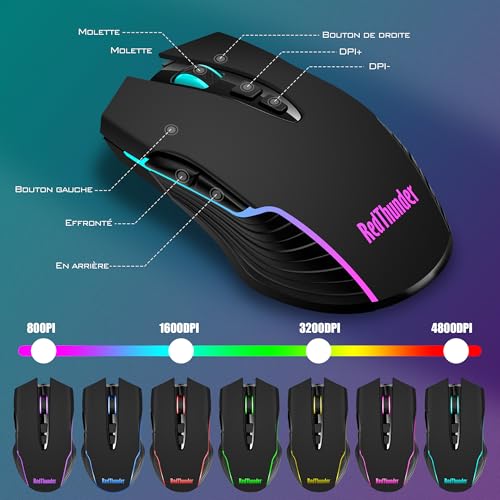 Image of RedThunder K10 Wireless Gaming Keyboard and Mouse Combo, RGB Backlight Rechargeable 3800mAh Battery, 26-Key Anti-ghosting Keyboard + 7D 3200DPI Mice for PC Gamer
