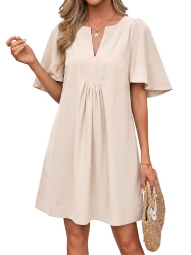 Image of Wenrine Womens Flutter Short Sleeve Mini Dress Casual V Neck Loose Flowy Summer Dresses