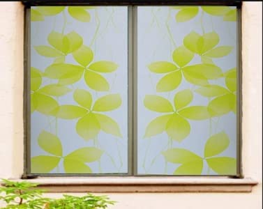 Image of SUNBIRD Window Film Privacy Colorful Window Sticker, Decorative Window Vinyl, Adhesive Home UV Blocking, Heat Insulation Static Cling for Bathroom Office (24 X 100 INCHES, Leaf Frosted)