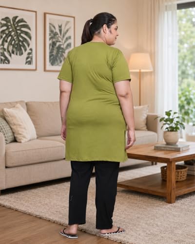 Image of In Love Women's Printed Cotton Plus Size Longline T-Shirt with Pockets | Cotton fabric - soft longline T-shirt with easy plus-size fit