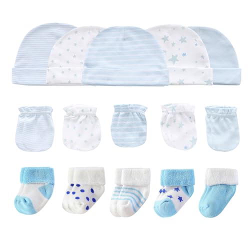 Image of Ruliby Baby Hats Mittens and Socks Set Cotton Newborn Hat Beanie Soft Infant Girls Boys Caps Gloves 0-6 month
