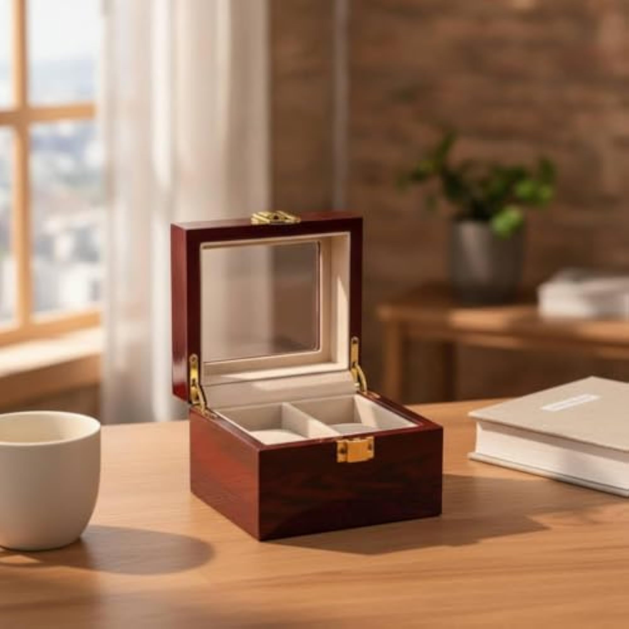 Solid Wood Watch Storage Box with Glass Window