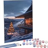 JEPGFOU Dipingere con i numeri, Adulti, kit per pittura a olio fai da te 30 x 40 cm Albero Paesaggio Pittura con numeri, Adulti con 3 pennelli e vernice acrilica, Decora la casa Regalo PjY990 D-3