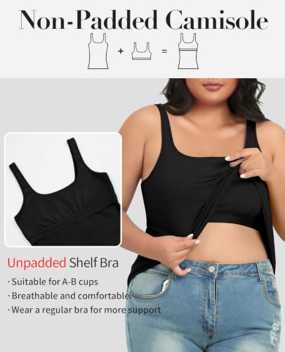 Image of V FOR CITY Plus Size Tank Top for Women with Non-Padded Shelf Bra Adjustable Wide Strap Camisole Cotton Udershirts 1X-5X