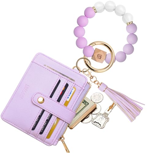 Image of COOLANS Silicone Bracelet Wristlet Wallet Credit Card Holder RFID ID Window Key Ring Tassel Slim Wallet Women Keychain Purse