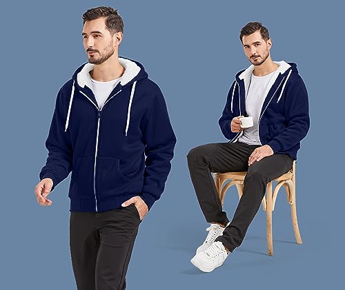 Image of V VALANCH Men Hoodies Zip Up Sherpa Lined Sweatshirts Heavyweight Thick Warm Fleece Winter Jacket