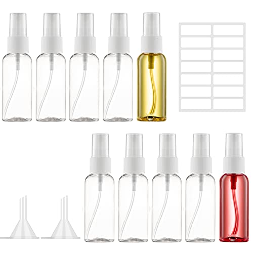 Ysimple 10 Pezzi Bottigliette Spray Vuote, 50 ml set di bottiglie da viaggio in plastica Flacone spray di profumo ricaricabile, a prova di fuoriuscita, vuoto per i viaggi e l'uso quotidiano