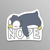 Lazy Penguin Nope Vinyl Decal Sticker For Cars Trucks Windows Bumpers Walls Laptops Cups Etc - Peel And Stick Weatherproof Indoor Outdoor Full Color Printed Laminated Vinyl - 5 Inches At Largest Point - KCD3435