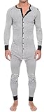 AIEOE Men’s One Piece Pajamas Stretch Long Sleeve Onesie Jumpsuit Striped Soft Union Suit Button Dow