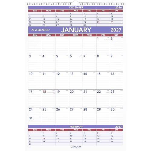 Image of AT-A-GLANCE 2027 Wall Calendar, 15.5 inch x 22.75 inch Planner, 3-Month Reference (PM62827)