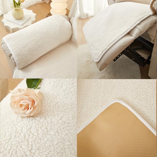 Image of ELEFOCUS Plush Sherpa Fleece Recliner Chair Cover，Soft Warm Sofa Slipcover,Washable for Reclining Sofa,Furniture Protector Non Slip (Cream, 30 inch)