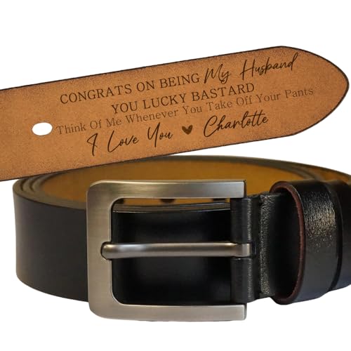 Congrats On Being My Husband You Lucky Bastard, Personalized Engraved Leather Belt for Husband - Custom Hidden Message Belt, Romantic Gift from Wife, Anniversary, Wedding Gift2