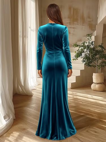 SYYS Long Sleeve Velvet Bridesmaid Dresses Long Bodycon Winter Formal Dresses for Women SYYS4562