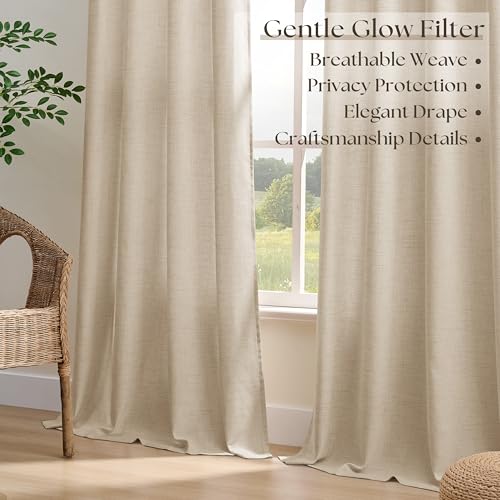 Image of Extra Wide Linen Curtains 84 Inch Length 72 Inch Wide Warm Beige | Natural Linen, for Patio Sliding Glass Door, Light Filtering, Semi Sheer, Grommet, Privacy, wide Window, 1 Panel, Oatmeal