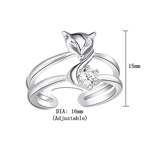 Lzz Plated 925 Silver Ring Fox Ring Cute Animal Adjustable Crystal Ring Inlaid White Cubic Zirconia Ring2