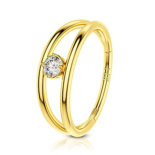 COCHARM 14K Real Gold Nose Ring 16g Double Hoop Solid Gold Daith Earrings 8mm/10mm 14Kt Yellow Gold Lip Ring 14k Gold Conch Earring Hoop 12mm