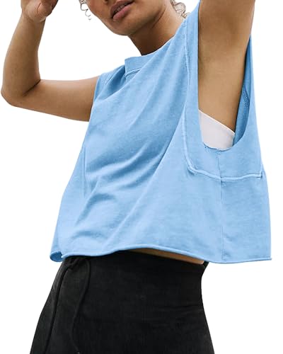 HUGOOME Loose Crop Tank Tops for Women Sky Blue
