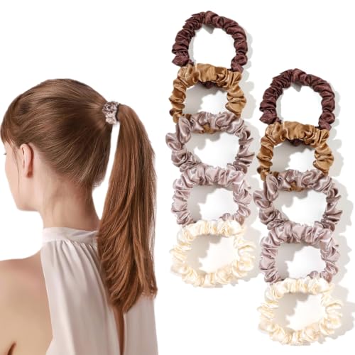 Image of Silk Hair Ties Satin Scrunchies - Small Mini Scrunchy for Women Thick Hair Accessories Cute Soft No Slip Hair Elastics Ponytail Holder for Curly Hair No Damage Hairties Gift for Girls