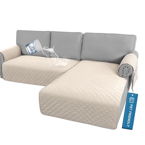 H.VERSAILTEX 100% Waterproof Covers for Sectional Sofa 2 Pieces L Shape Couch Cover Sectional Thick and Durable Sectional Sofa Covers for Dogs(Right Chaise + 2 Seat Sofa, Coconut Milk) -  PART-HVXKQFS2PL-R2RZD-IVORY