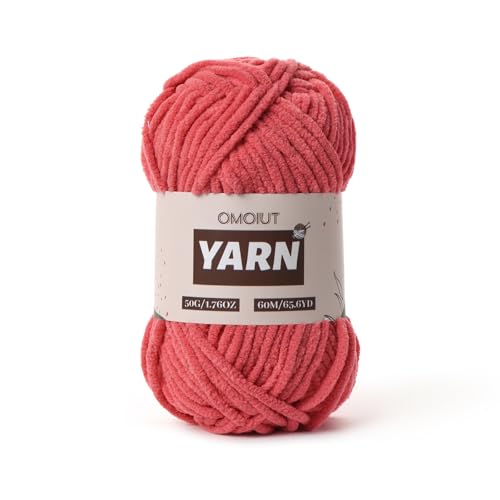 Image of Plush Chenille Chunky Crochet Yarn - Baby Yarn for Crocheting Soft - Velvet Yarns Knitting for Blankets Crafts - Fluffy Amigurumi Yarns 50g / 65.6yd (Watermelon Red)