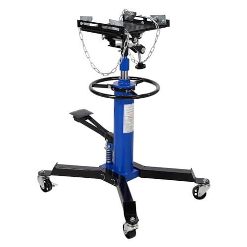 Image of Heavy-Duty Hydraulic Transmission Jack 1100 Lbs with 2-Stage Adjustable Telescoping Lift, Foot Pedal Control, and 360 Swivel Wheels for Garage and Workshop Use