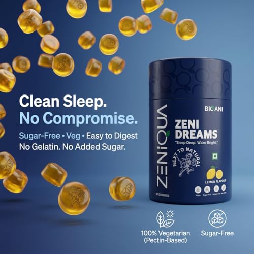 Image of ZeniDreams Sleep Gummies | With L-Theanine, Chamomile & Passion Flower | Promotes Restful, Sound Sleep | Supports Nerve Relaxation, Muscle Recovery | Unisex | Lemon Flavour | 30 Gummies