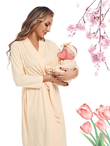 QTECLOR Maternity Robe with Matching Swaddle Blanket Set,Maternity Barhrobe Delivery Labor Robe for Hospital Women Dress2
