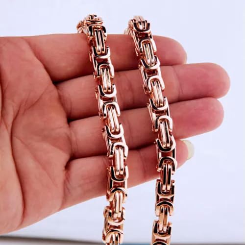 8mm 7-40inch Men Women Rose Gold Plated Stainless Steel Byzantine Chain Necklace