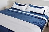 Best King/California King Size Blanket – Navy Blue & Cream; Two-Tone; KangaPlush Microfleece; Larger