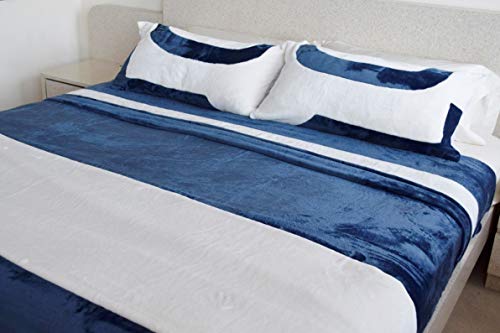 Best King/California King Size Blanket – Navy Blue & Cream; Two-Tone; Kangaplush Microfleece; Larger; Room For The Feet; Ergonomic Foot Canopy; Bundled With Patented Top Sheet; Shams Included #TOP18