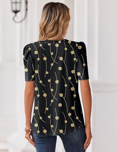 Image of Zeagoo Women Blouses Puff Short Sleeve Tops V Neck Dressy Casual Spring Shirts Boho Floral Cute Clothes 2026
