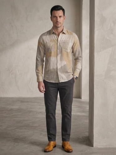 Image of Foomer Brown Solid Self Design Opaque Party Shirts