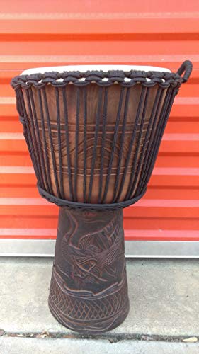 Pro Djembe 24" Tall (60M25) Djembe Deep Carved Hand Drum Bongo Dragon #TOP3