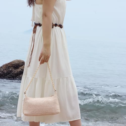 Image of Fecialy Women Straw Shoulder Bag Woven Tote Handbag Summer Beach Bag VacationTravel Purse